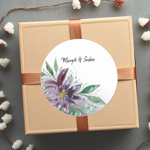 Sticker Rond Aquarelle violette Abstraite Boho Lotus