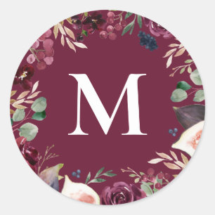 Sticker Rond Aquarelle violette et rose initiale florale