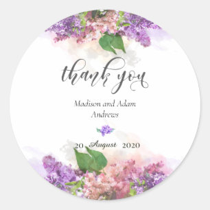 Sticker Rond Aquarelle violette et rose Merci Lilac Fleurs