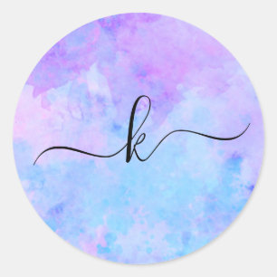 Sticker Rond Aquarelle violette et turquoise