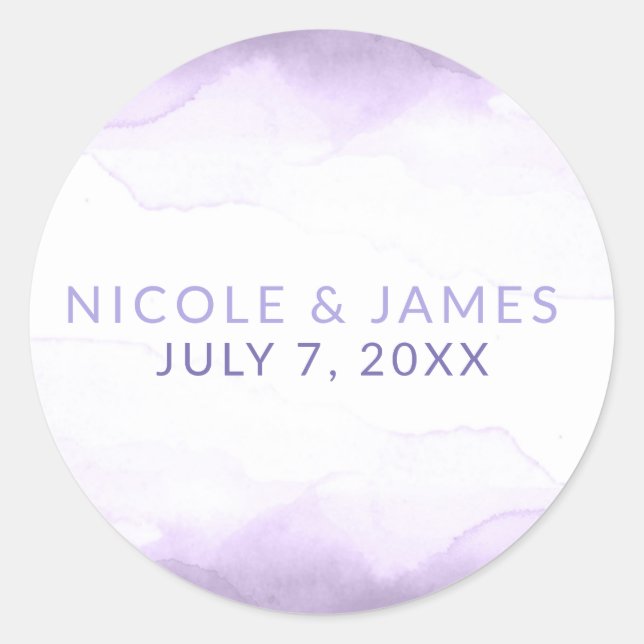 Sticker Rond Aquarelle violette Lavande Mariage moderne chic (Devant)