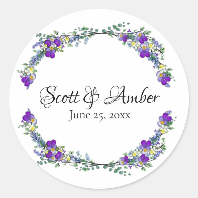 Sticker Rond Aquarelle violette Lavender Eucalyptus (Devant)