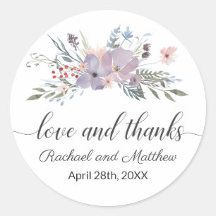 Sticker Rond Aquarelle violette Mariage Floral Merci