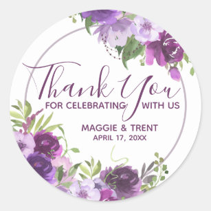 Sticker Rond Aquarelle violette Merci Floral