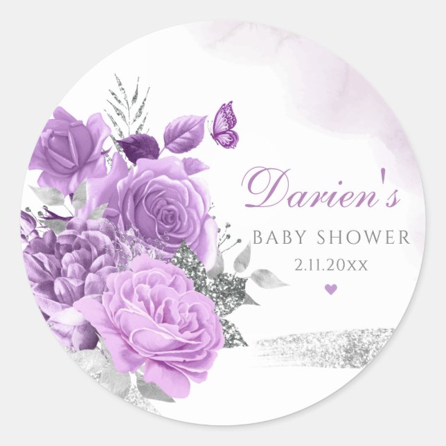 Sticker Rond Aquarelle violette moderne Baby shower floral fill (Devant)