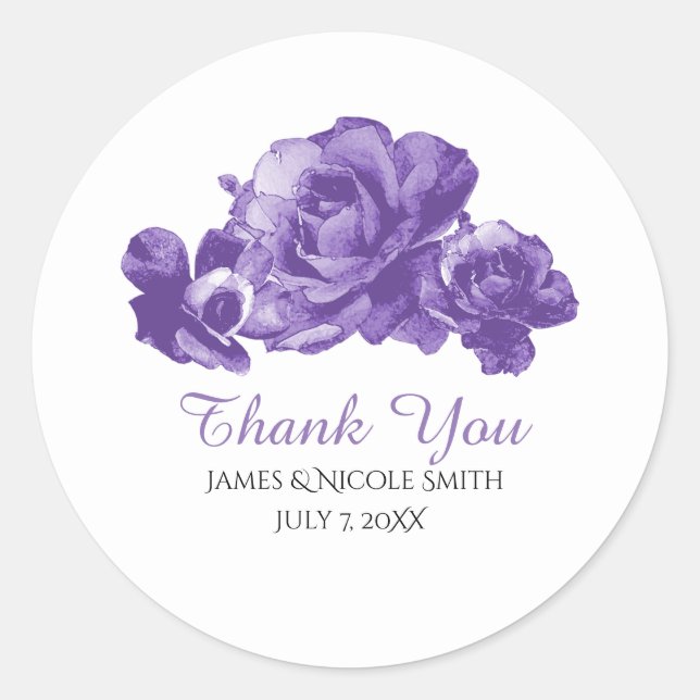 Sticker Rond Aquarelle violette Vintage Roses mariage Faveur (Devant)