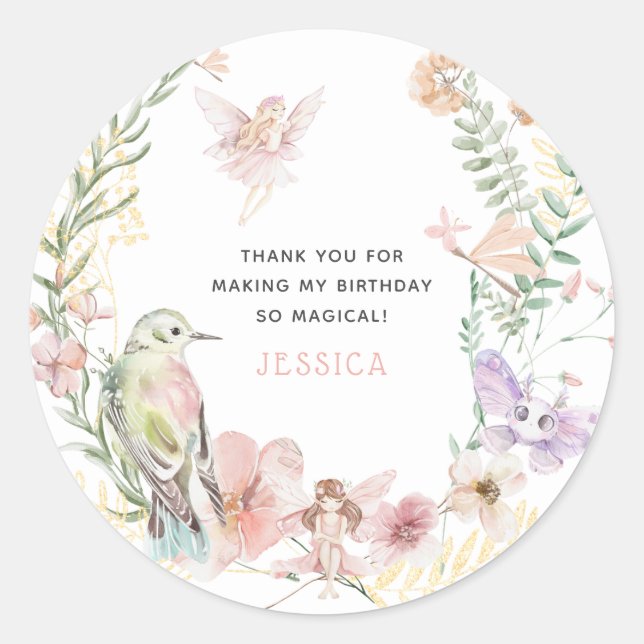 Sticker Rond Aquarelle Whimsal Merci de fée Anniversaire (Devant)