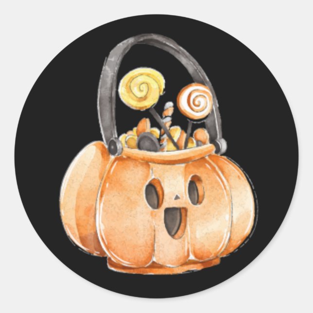 Sticker Rond Aquarelle Whimsical Citrouille Candy Halloween (Devant)