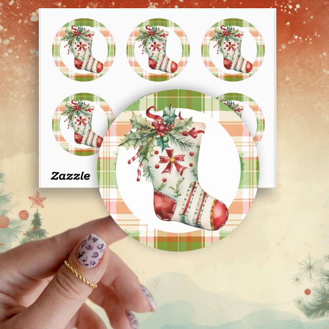 Sticker Rond Aquarelle Whimsical Stockage de Noël (Créateur téléchargé)