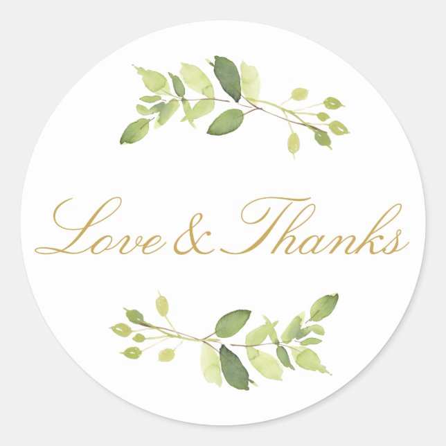 Sticker Rond Aquarelle Whimsical Verdure Amour et Merci (Devant)