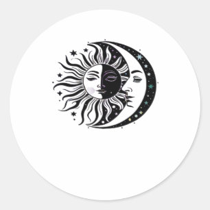Sticker Rond Aquarelle Whimsigoth Soleil Lune Sorcière Classiqu