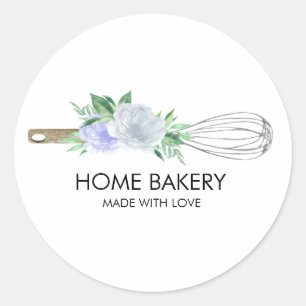 Sticker Rond Aquarelle Whisk and Flowers Baking