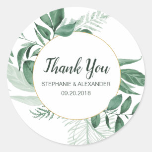 Sticker Rond Aquarelle Wild Feuilles Hunter Mariage vert