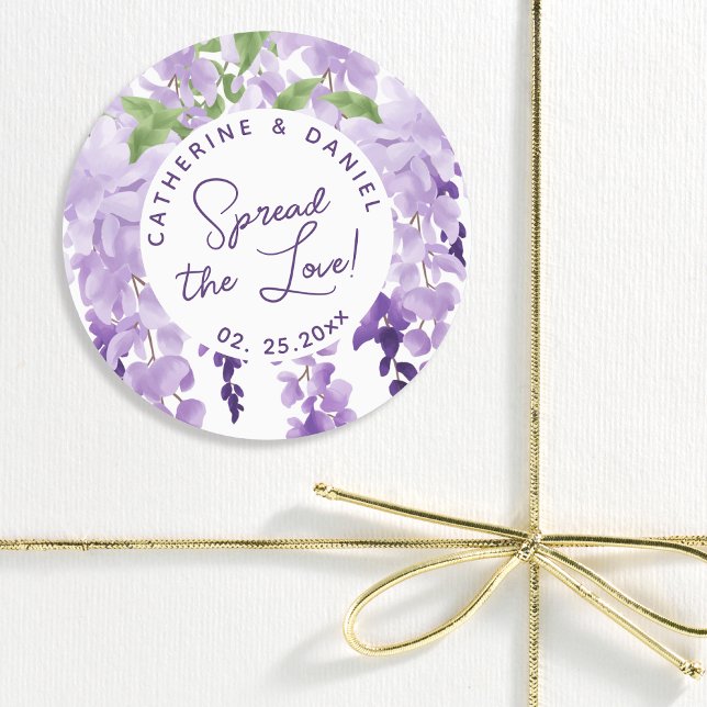 Sticker Rond Aquarelle Wisteria Mariage Étaler Le Script d'amou (Créateur téléchargé)