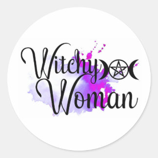 Sticker Rond Aquarelle Witchen Woman