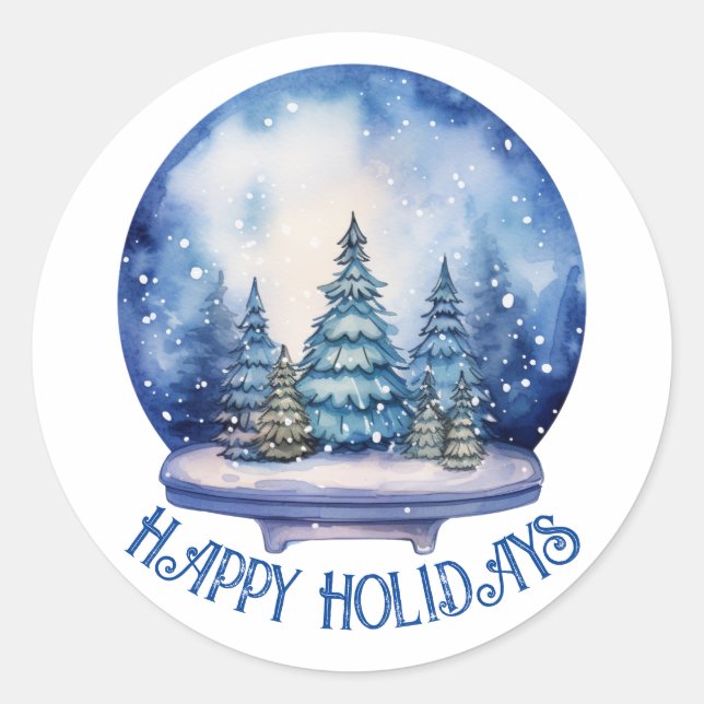 Sticker Rond Aquarelles Blue Snow Globe Cercle (Devant)