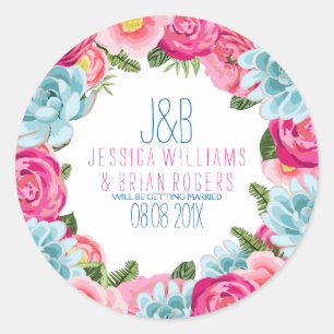Sticker Rond Aquarelles colorées Cadre de couronne fleurie