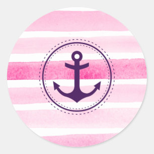 Sticker Rond Aquarelles et Ancre rose clair-fleur