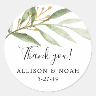 Sticker Rond Aquarelles vertes or vert feuilles faveur