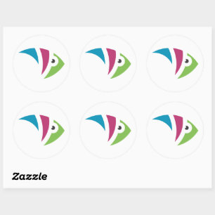 Sticker Rond aquarium coloré dessin d'illustration poisson