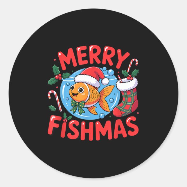 Sticker Rond Aquarium Lover Trocal Fiank Christmas Merry Fishma (Devant)