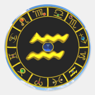 STICKER ROND AQUARIUS /GOLD ZODIAC BIJOU D'ANNIVERSAIRE