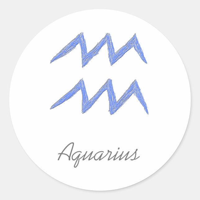 Sticker Rond Aquarius. Panneau astrologie zodiaque. Bleu. (Devant)