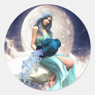 Sticker Rond Aquarius - Une femme qui verse de l'eau d'un Jug