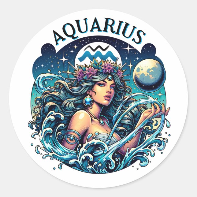 Sticker Rond Aquarius Water Bearer Beautiful Woman Astrology  (Devant)