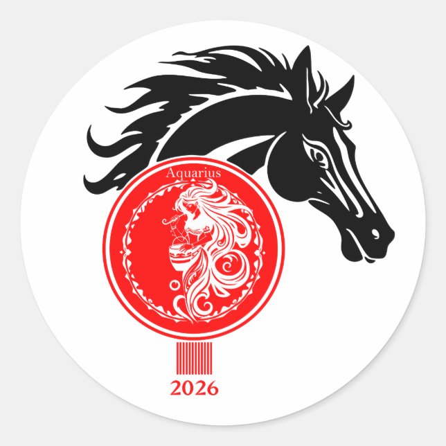 Sticker Rond Aquarius x Année du Cheval 2026 (Devant)