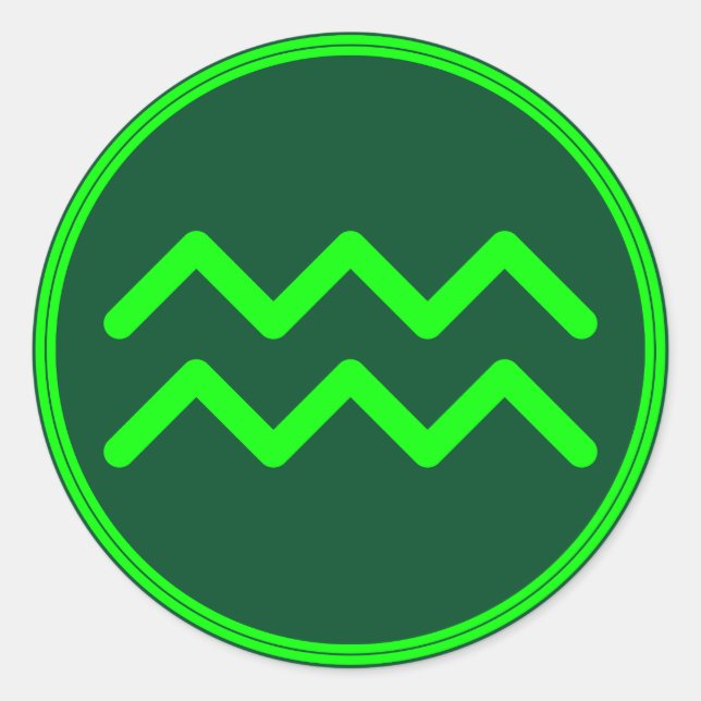 Sticker Rond Aquarius Zodiac Symbol Green Contrast (Devant)