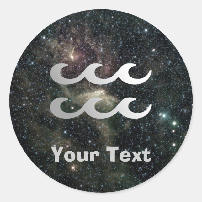 Sticker Rond Aquarius Zodiac Universe Name Gift Tag Boite (Devant)