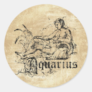 Sticker Rond Aquarius Zodiaque vintage