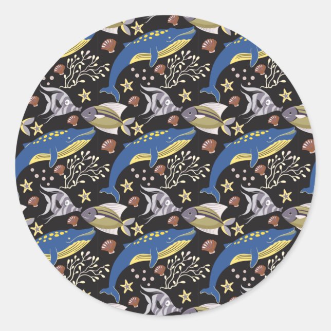 Sticker Rond Aquatic animals pattern | ocean underwater life 17 (Devant)