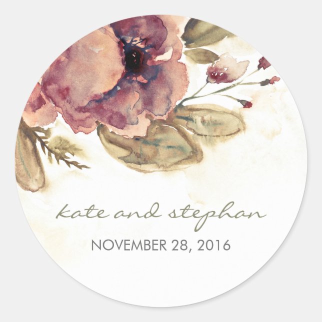 Sticker Rond Aquolore Floral Vintage Wedding (Devant)