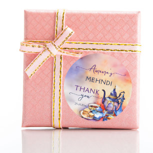 Sticker Rond Arabe thé turc fête mehndi henna merci