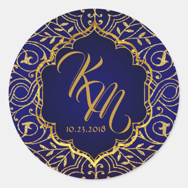 Sticker Rond Arabian Nights Bollywood Monogram Mariage Étiquett (Devant)