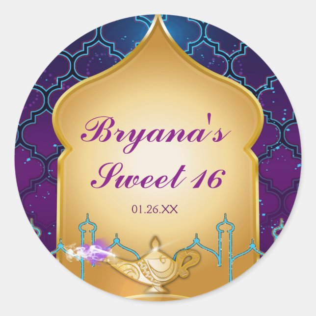 Sticker Rond Arabian Nights Gold Magic Lamp Party (Devant)