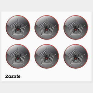 Sticker Rond Araignée de veuve noire de Halloween sur un Web