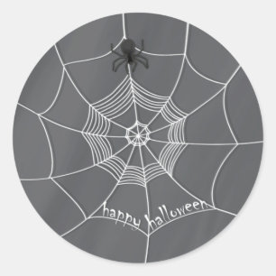 Sticker Rond Araignée effrayante tissant une toile joyeux Hallo