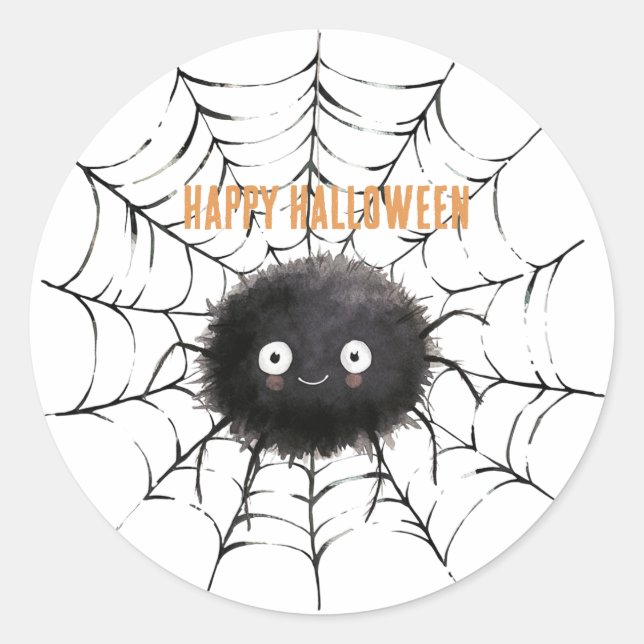 Sticker Rond Araignée noire Halloween sur toile (Devant)