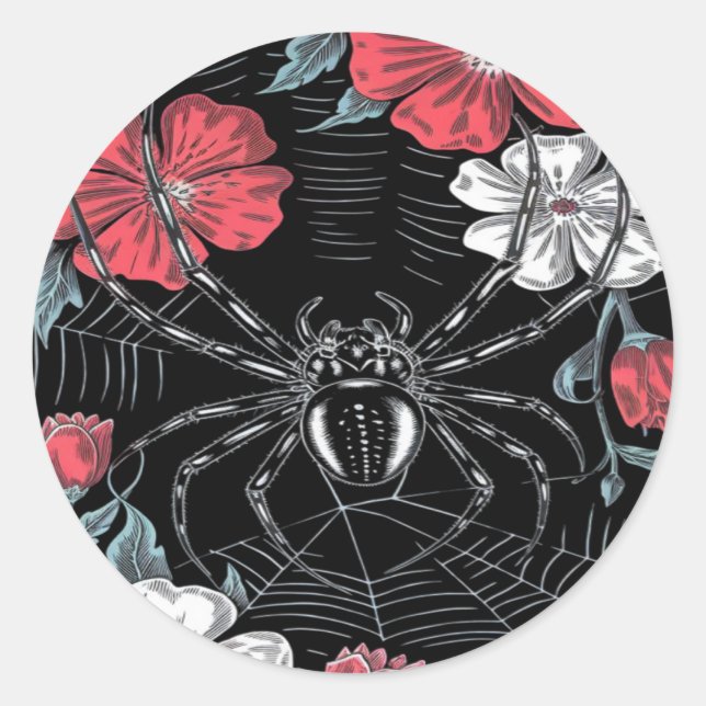 Sticker Rond Araignée romantique foncée Floral (Devant)