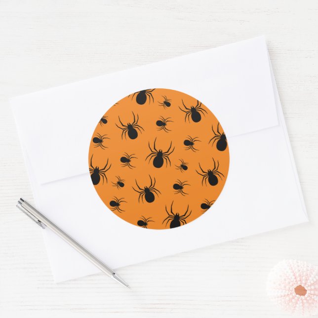 Sticker Rond Araignées motif Halloween Noir et Orange (Enveloppe)