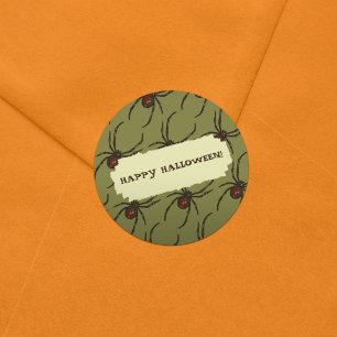 Sticker Rond Araignées noires Joy Halloween ! Motif d'art pixel