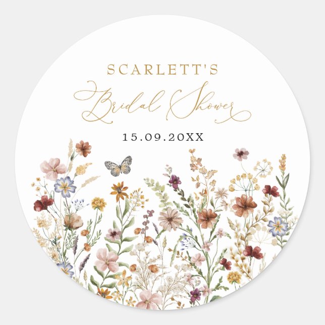 Sticker Rond Arborant Fleur Sauvage Papillon Fête de Mariée (Devant)