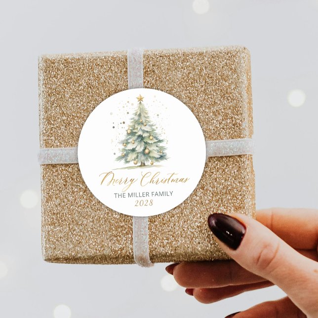 Sticker Rond Arborescence de Noël Gold Script moderne (Créateur téléchargé)