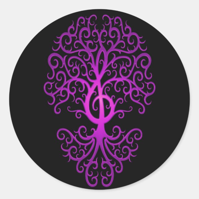 Sticker Rond Arbre à Clef Arbre, violet et noir (Devant)