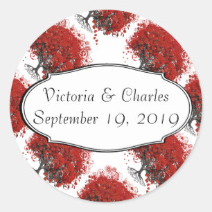 Sticker Rond Arbre à feuilles de coeur rouge