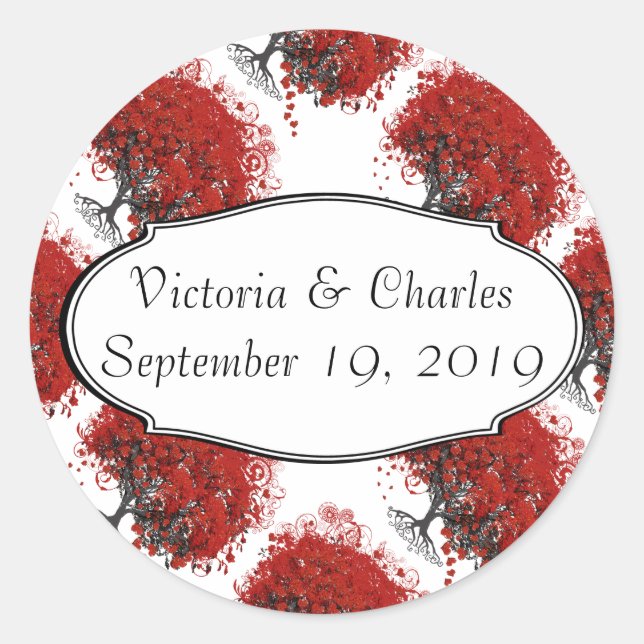 Sticker Rond Arbre à feuilles de coeur rouge (Devant)