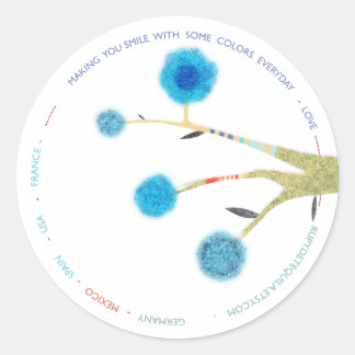 Sticker Rond Arbre Bleu Art